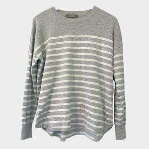 Marled Women's Large Soft Gray Tight-Knit Long Sleeve Crewneck Striped Sweater